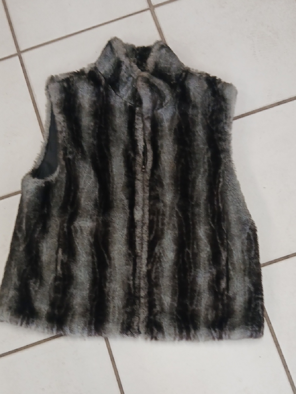 Gray and Black Faux Fur Vest